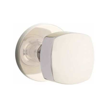 Emtek Freestone Knob 2-3/8 in Backset Privacy w/Disk Rose for 1-1/4 in to 2 in Door Polished Nickel 5209FRKUS14